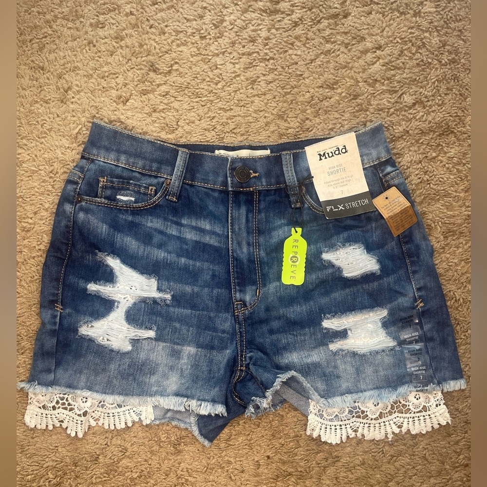 Mudd Distressed Blue Jean Shorts with Lace Accents size 7